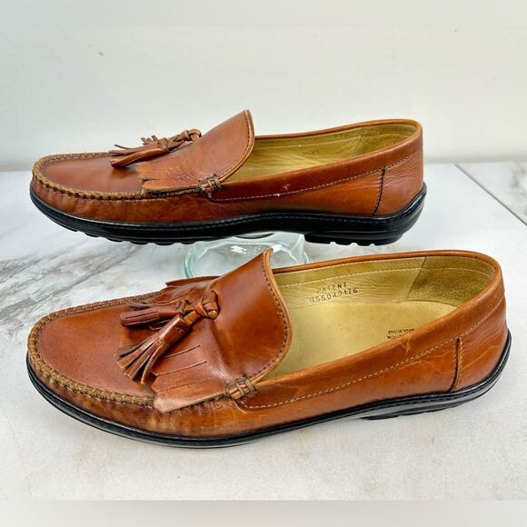 Cole Haan Collection Men\'s Cognac Leather Tasselled Loafers Driving Shoes, 8 main image 5